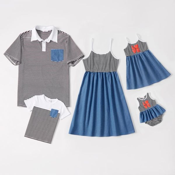 patpat summer mosaic family matching sets(striped stitching denim tank dresses - striped rompers ) outfits, Blue
patpat summer mosaic family matching sets(striped stitching denim tank dresses - striped rompers ) outfits, Blue