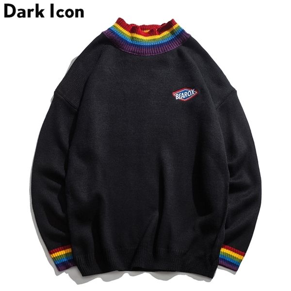 dark icon rainbow collar pullover men's sweater winter loose style for men high street s black white 210918, White;black
dark icon rainbow collar pullover men's sweater winter loose style for men high street s black white 210918, White;black