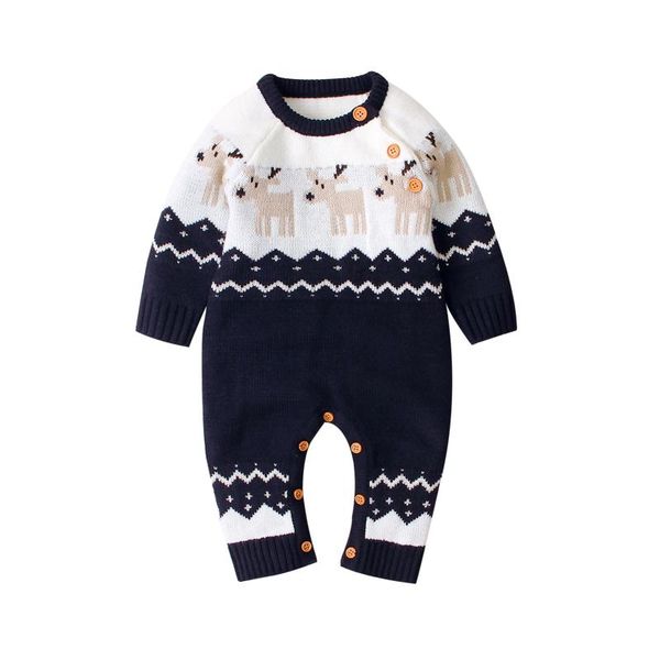 jumpsuits ins boys and girls cartoon christmas elk cute suit one-piece, Blue