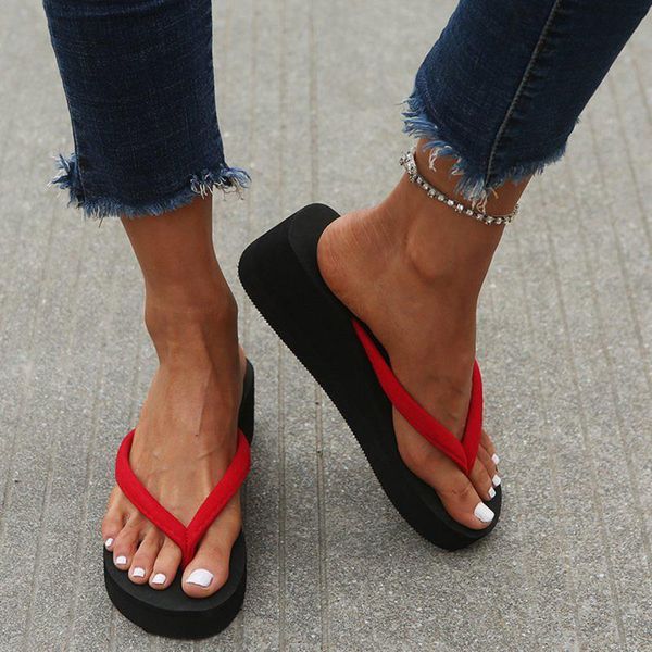 women's sandals summer solid color ladies platform wedges bohemian flip flops thick bottom outdoor beach shoe slippers sandalias, Black
women's sandals summer solid color ladies platform wedges bohemian flip flops thick bottom outdoor beach shoe slippers sandalias, Black