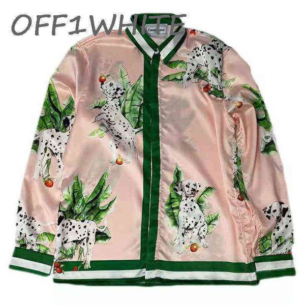 high version casablanc shirt 22ss spotted dog pink silk fashion brand long sleeve shirts, White;black
high version casablanc shirt 22ss spotted dog pink silk fashion brand long sleeve shirts, White;black