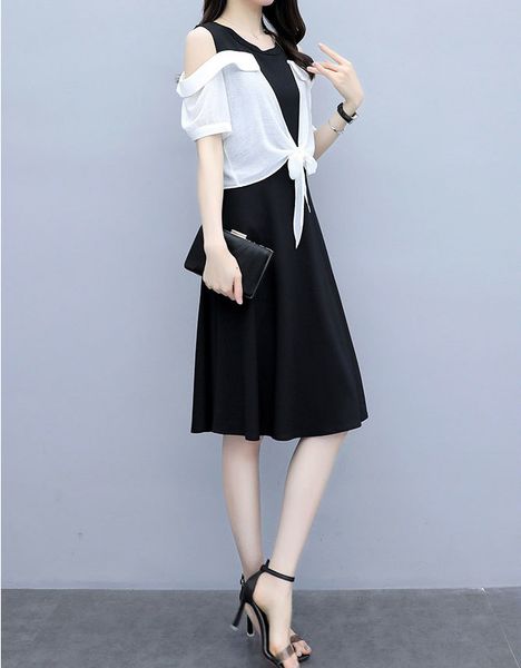 summer women's patchwork fake two pieces bow o neck strapless shoulder high waist vestido lady casual saled95402z, Black;gray
summer women's patchwork fake two pieces bow o neck strapless shoulder high waist vestido lady casual saled95402z, Black;gray