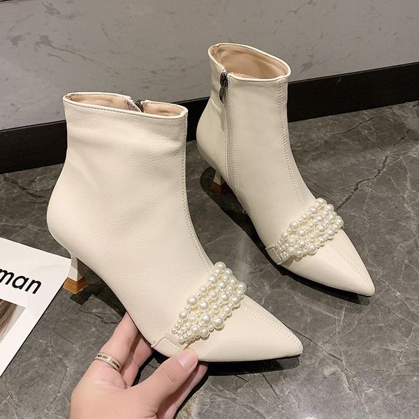 boots luxury pearl string bead women's for spring autumn thin 7cm high heel shoes women patent leather pointed toe, Black
boots luxury pearl string bead women's for spring autumn thin 7cm high heel shoes women patent leather pointed toe, Black