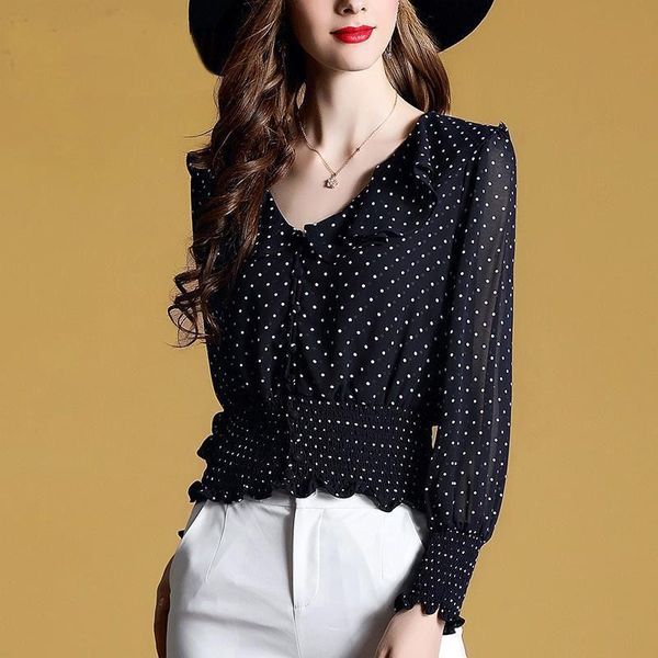 women's blouses & shirts sweet v-neck polka dot printed shirt female lantern sleeves ruffled waist slim slimming long-sleeved chiffon w, White
women's blouses & shirts sweet v-neck polka dot printed shirt female lantern sleeves ruffled waist slim slimming long-sleeved chiffon w, White