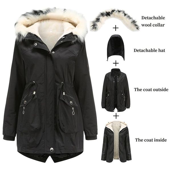 women's down & parkas detachable cotton coat women fur collar thick mid-length 2021 winter solid loose outwear zipper warm jacket femal, Black
women's down & parkas detachable cotton coat women fur collar thick mid-length 2021 winter solid loose outwear zipper warm jacket femal, Black