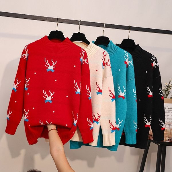 red very fairy half turtleneck sweater women's pullover thickened oversizee lazy wind wild ugly chirstmas jumper sweaters 210520, White;black
red very fairy half turtleneck sweater women's pullover thickened oversizee lazy wind wild ugly chirstmas jumper sweaters 210520, White;black