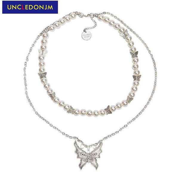 butterfly double layered chain combination necklace pearl neckchain hiphop/rock pendant necklaces pbxl012, Silver
butterfly double layered chain combination necklace pearl neckchain hiphop/rock pendant necklaces pbxl012, Silver