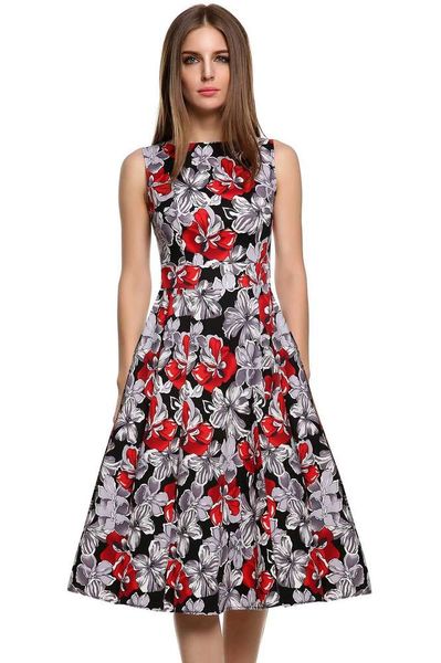 print sleeveless vest dress with swing skirt, Black;gray
print sleeveless vest dress with swing skirt, Black;gray