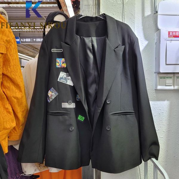 black blazer jacket women double breasted fashion print patch long sleeve suit streetwear loose blazers coat female women's suits &, White;black
black blazer jacket women double breasted fashion print patch long sleeve suit streetwear loose blazers coat female women's suits &, White;black