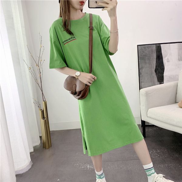 brand t shirt and polos summer wear medium long t-shirt women's split dress short sleeve casual loose over the knee bott, White
brand t shirt and polos summer wear medium long t-shirt women's split dress short sleeve casual loose over the knee bott, White