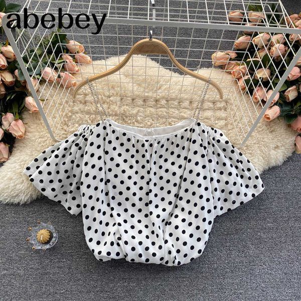 design dot off shoulder strap blouse women backless slim party summer korean streetwear short blouse 210715, White
design dot off shoulder strap blouse women backless slim party summer korean streetwear short blouse 210715, White