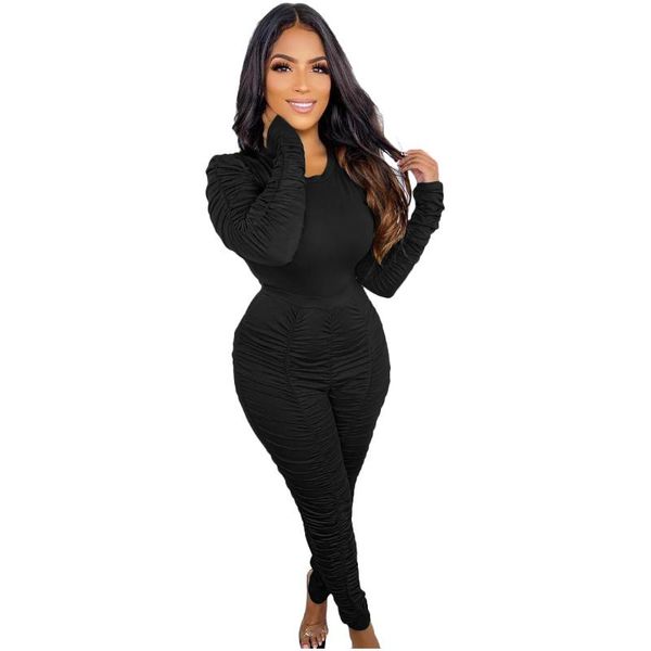 women's two piece pants stacked set solid color casual fashion o collar long sleeve pleated sweatpants women, White
women's two piece pants stacked set solid color casual fashion o collar long sleeve pleated sweatpants women, White