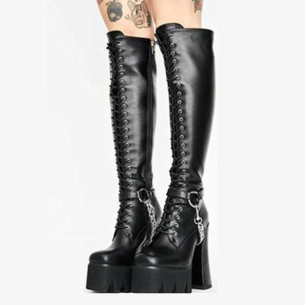 boots 2021 block heel walking style fashion black high platform side zip women knee chain
boots 2021 block heel walking style fashion black high platform side zip women knee chain