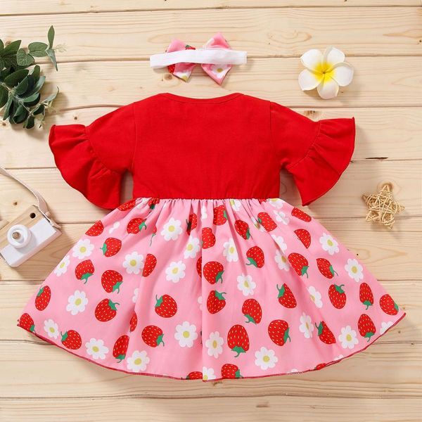 pcs infant summer outfits baby girl fruit print flare sleeve round neck dress + bowknot headband girl's dresses, Red;yellow
pcs infant summer outfits baby girl fruit print flare sleeve round neck dress + bowknot headband girl's dresses, Red;yellow