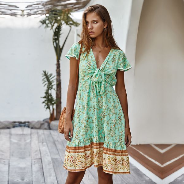 deep v neck summer ladies bow floral print dress women new high waist boho style vacation beach dress 210413, Black;gray
deep v neck summer ladies bow floral print dress women new high waist boho style vacation beach dress 210413, Black;gray