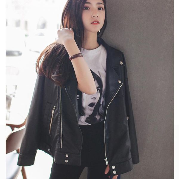 women's leather & faux women loose casual jackets classic retro rivet moto biker korean ladies coat large sizes outerwear, Black
women's leather & faux women loose casual jackets classic retro rivet moto biker korean ladies coat large sizes outerwear, Black