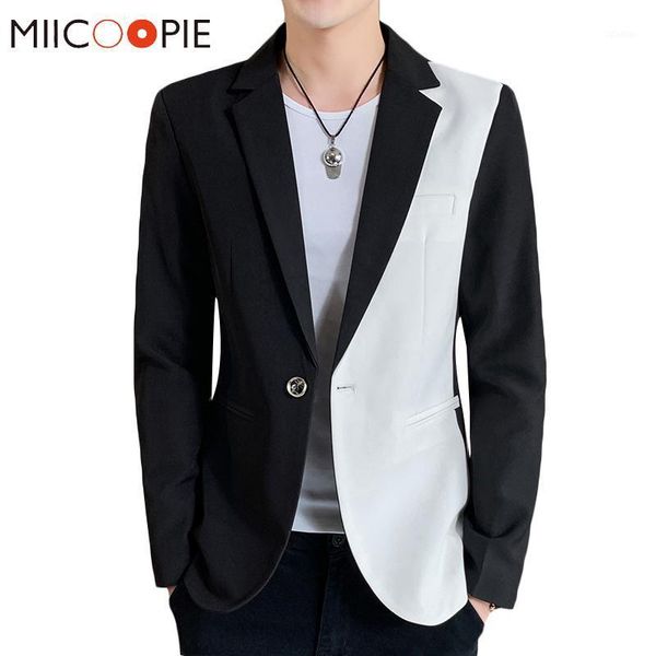 men's suits & blazers fashion black white patchwork men blazer jacket brand korean design single button slim fit mens suit coat veste h, White;black
men's suits & blazers fashion black white patchwork men blazer jacket brand korean design single button slim fit mens suit coat veste h, White;black