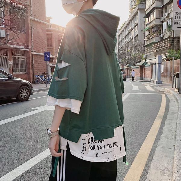 men's t-shirts 100% cotton hip hop hooded t shirt summer harajuku dance short sleeve ripped men cool funny gothic oversize, White;black
men's t-shirts 100% cotton hip hop hooded t shirt summer harajuku dance short sleeve ripped men cool funny gothic oversize, White;black