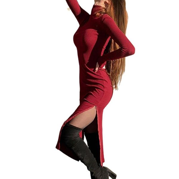 casual dresses women solid color black red long sleeve high split zip bodycon midi dress autumn winter slim, Black;gray
casual dresses women solid color black red long sleeve high split zip bodycon midi dress autumn winter slim, Black;gray