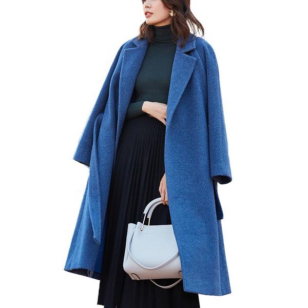 women's wool & blends women spring coat wide lapel belt pocket oversize long trench outwear blend cashmere, Black
women's wool & blends women spring coat wide lapel belt pocket oversize long trench outwear blend cashmere, Black