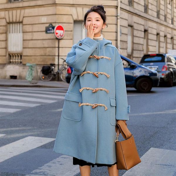 women's wool & blends 2021 long turn down horn button hooded collar woolen jacket college wind winter windproof warm coat women, Black
women's wool & blends 2021 long turn down horn button hooded collar woolen jacket college wind winter windproof warm coat women, Black