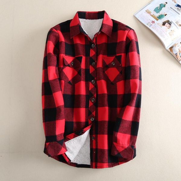 women's blouses & shirts women plush plaid shirt 2021 autumn winter female casual full sleeve warm soft thick check blouse fashion kore, White
women's blouses & shirts women plush plaid shirt 2021 autumn winter female casual full sleeve warm soft thick check blouse fashion kore, White