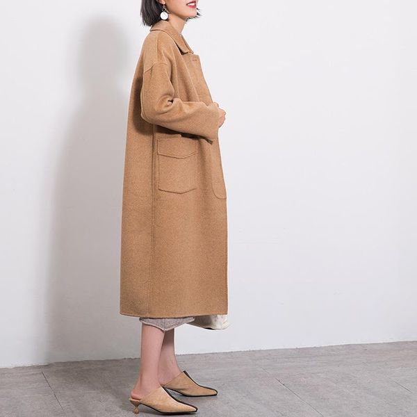women's wool & blends johnature double sided cashimere coat autumn winter 2021 office lady loose turn-down collar single breasted coats, Black
women's wool & blends johnature double sided cashimere coat autumn winter 2021 office lady loose turn-down collar single breasted coats, Black