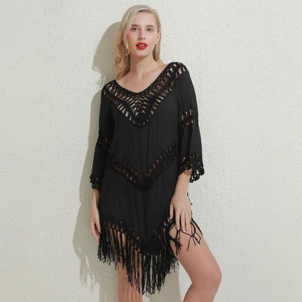 women's swimwear tassel bikini cover up vintage hollow out tunic beach dress swimsuit women for sun protection bikinis underwear, White;black
women's swimwear tassel bikini cover up vintage hollow out tunic beach dress swimsuit women for sun protection bikinis underwear, White;black