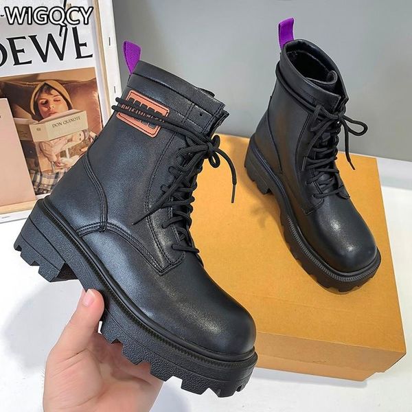 boots autumn winter women's low round toe casual thick-heeled with front lace mid-tube, Black 
boots autumn winter women's low round toe casual thick-heeled with front lace mid-tube, Black