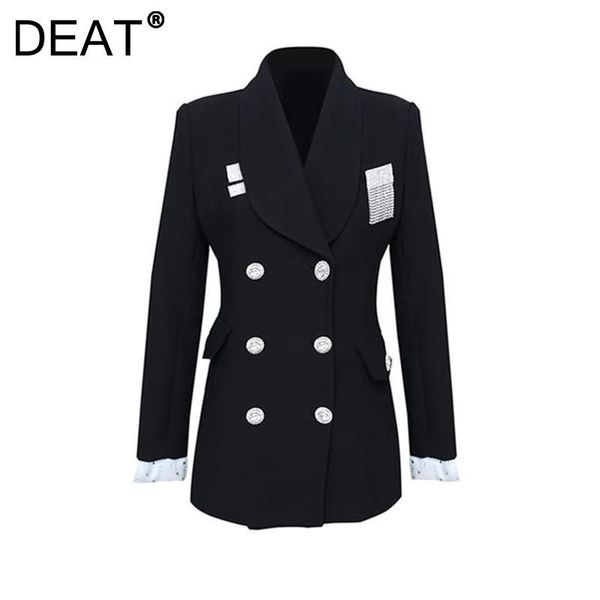 women's suits & blazers deat woman blaze black diamonds double button slim waist long sleeve notched wild casual style jacket 2021 summ, White;black
women's suits & blazers deat woman blaze black diamonds double button slim waist long sleeve notched wild casual style jacket 2021 summ, White;black