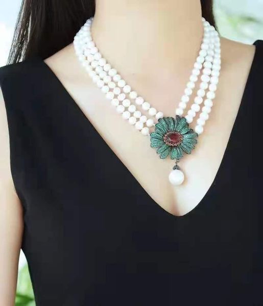 chains hand knotted necklace 3rows 7-8mm white freshwater pearl micro inlay zircon flower clasp 43-48cm fashion jewelry, Silver
chains hand knotted necklace 3rows 7-8mm white freshwater pearl micro inlay zircon flower clasp 43-48cm fashion jewelry, Silver