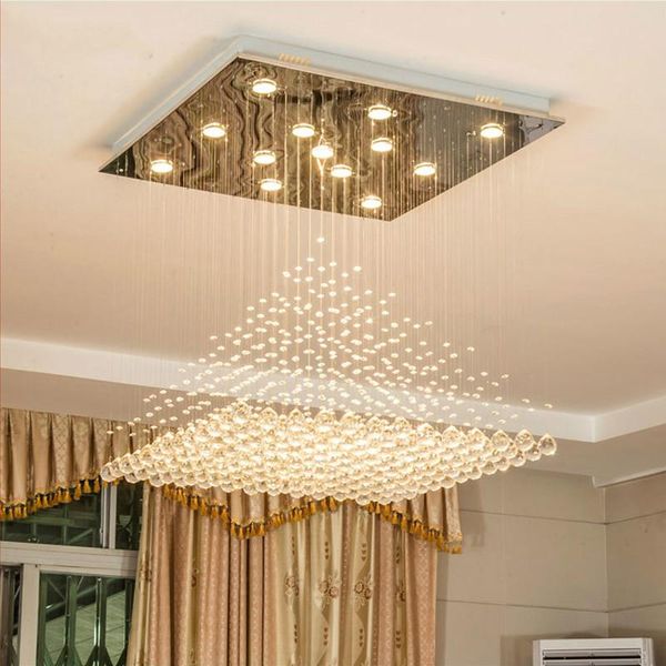modern wave k9 crystal hanging wire ball square pendant lamp lighting fixture rain drop curtain glass chandelier led light chandeliers
