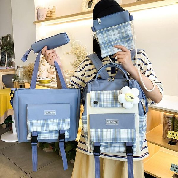 school bags plaid women's backpack 4 pcs set backpacks kawaii for girls bookbags shopping bag pencil case book ins
school bags plaid women's backpack 4 pcs set backpacks kawaii for girls bookbags shopping bag pencil case book ins