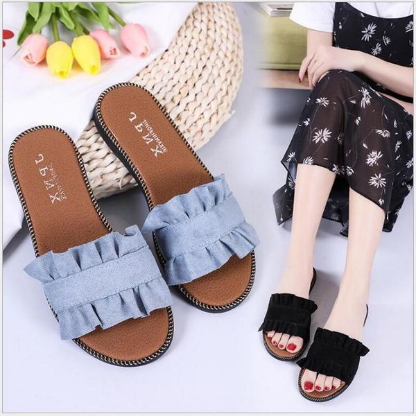 women ruffles flat slippers fashion flock casual outside slides beach shoes black beige 5 colors
women ruffles flat slippers fashion flock casual outside slides beach shoes black beige 5 colors