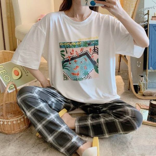 women's sleepwear student's sleepwear set short sleeve trousers pajamas women spring summer plaid girl's pijama pyjama femme, Black;red
women's sleepwear student's sleepwear set short sleeve trousers pajamas women spring summer plaid girl's pijama pyjama femme, Black;red