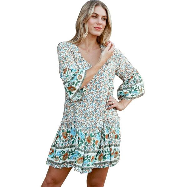 spring summer elegant print short dress women casual v neck bohemian sleeve for woman fashion dresses, Black;gray
spring summer elegant print short dress women casual v neck bohemian sleeve for woman fashion dresses, Black;gray