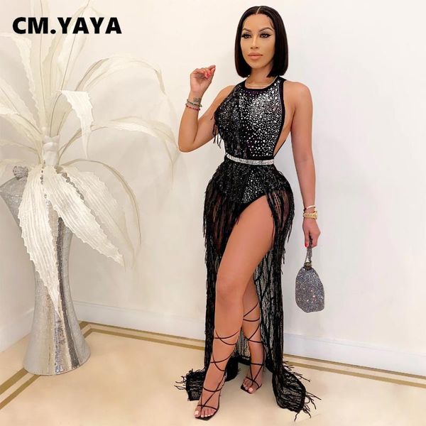 cm.yaya women club party night rhinstones splicing tassel slit maxi dress casual dresses, Black;gray
cm.yaya women club party night rhinstones splicing tassel slit maxi dress casual dresses, Black;gray