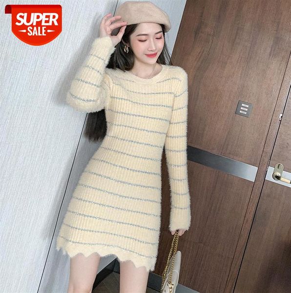 french elegant temperament striped skirt long sleeve round neck fashion knitted slim dress women #6q10, Black;gray
french elegant temperament striped skirt long sleeve round neck fashion knitted slim dress women #6q10, Black;gray