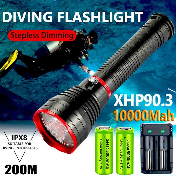 flashlights torches 10000mah powerful led diving light xhp90 xhp70 xhp50 stepless dimming scuba dive 26650 fill torch with hand rope
flashlights torches 10000mah powerful led diving light xhp90 xhp70 xhp50 stepless dimming scuba dive 26650 fill torch with hand rope