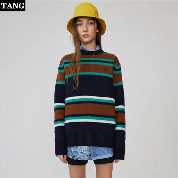 women's sweaters pure wool contrast stripes sweater 2021 autumn winter men and women round neck pullover knitwear casual loose fashion, White;black
women's sweaters pure wool contrast stripes sweater 2021 autumn winter men and women round neck pullover knitwear casual loose fashion, White;black