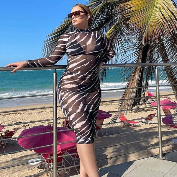 women's swimwear ladies printed mesh bikinis cover up summer women high collar long sleeve perspective bodycob dress beach bathing swim, White;black
women's swimwear ladies printed mesh bikinis cover up summer women high collar long sleeve perspective bodycob dress beach bathing swim, White;black
