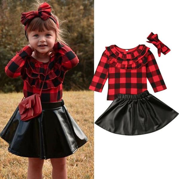 clothing sets baby girls 2pcs outfit red plaid t-shirt ruffles cuffs pullover + black pu skirt casual dress for 1-6 y toddlers, White
clothing sets baby girls 2pcs outfit red plaid t-shirt ruffles cuffs pullover + black pu skirt casual dress for 1-6 y toddlers, White