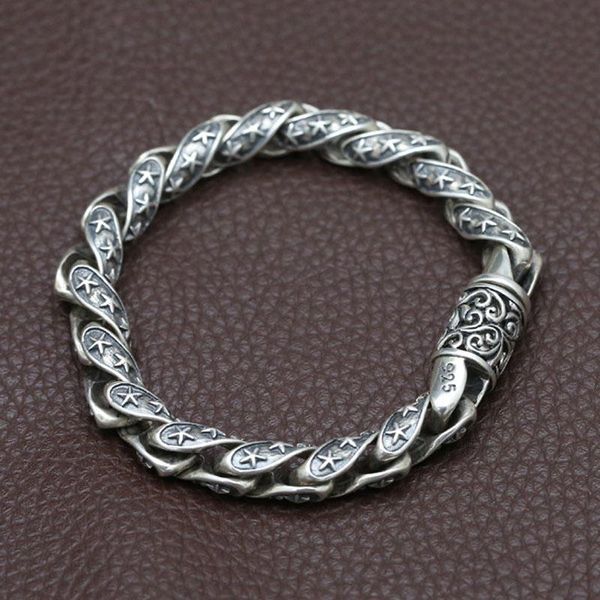 link, chain 2021 100% 925 sterling silver bracelet men jewelry punk vintage 9mm wide classic star bangle gifts fine, Black
link, chain 2021 100% 925 sterling silver bracelet men jewelry punk vintage 9mm wide classic star bangle gifts fine, Black