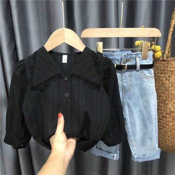 spring kids girls clothes suit children long sleeve shirt+high waist jeans+belt baby girl clothing set girls lapel lace blouse p0831, White
spring kids girls clothes suit children long sleeve shirt+high waist jeans+belt baby girl clothing set girls lapel lace blouse p0831, White