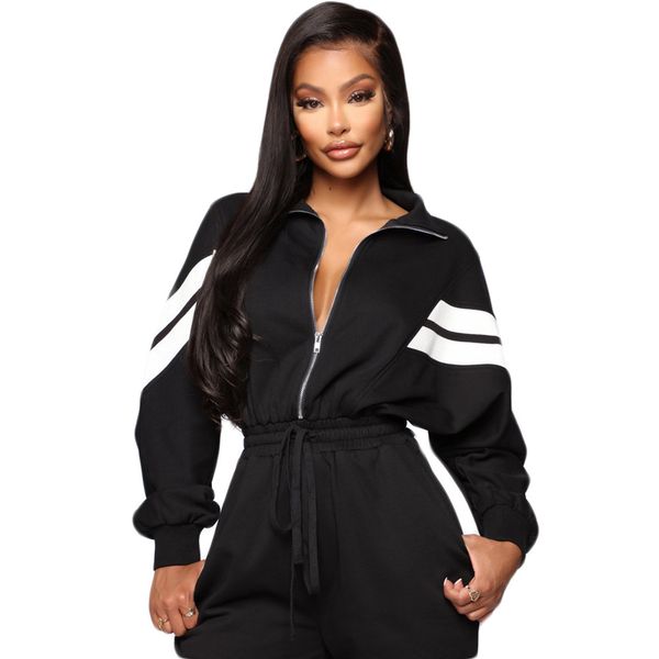 est autumn women loose sports jumpsuits pants stripes zipper front v neck long sleeves casual rompers, Black;white
est autumn women loose sports jumpsuits pants stripes zipper front v neck long sleeves casual rompers, Black;white