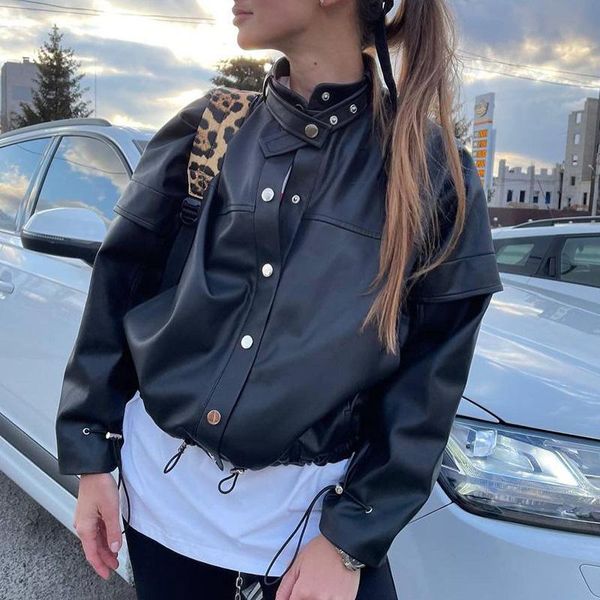 fashion moto biker stand collar pu leather jackets women elegant short single breasted coats drawstring hem ladies women's, Black;brown
fashion moto biker stand collar pu leather jackets women elegant short single breasted coats drawstring hem ladies women's, Black;brown