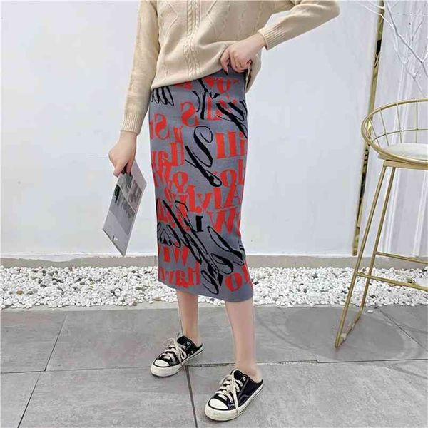 women's autumn winter knitted skirts color contrast letters graffiti high waist a-line long hip faldas gd590 210506, Black
women's autumn winter knitted skirts color contrast letters graffiti high waist a-line long hip faldas gd590 210506, Black