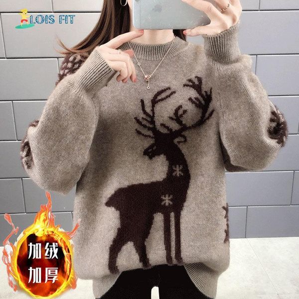 women's sweaters deer christmas plus velvet sweater lady thick loose outerwear 2021 autumn winter knitwear halloween women, White;black
women's sweaters deer christmas plus velvet sweater lady thick loose outerwear 2021 autumn winter knitwear halloween women, White;black