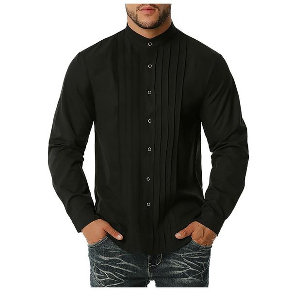 men's casual shirts 2021 pleated male stand collar long sleeves solid color shirt autumn streetwear chemise homme, White;black
men's casual shirts 2021 pleated male stand collar long sleeves solid color shirt autumn streetwear chemise homme, White;black