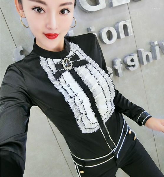 autumn vintage lorita long sleeve stand collar ruffles shirts women bow knot satin blouse black white women's blouses & 
autumn vintage lorita long sleeve stand collar ruffles shirts women bow knot satin blouse black white women's blouses &
